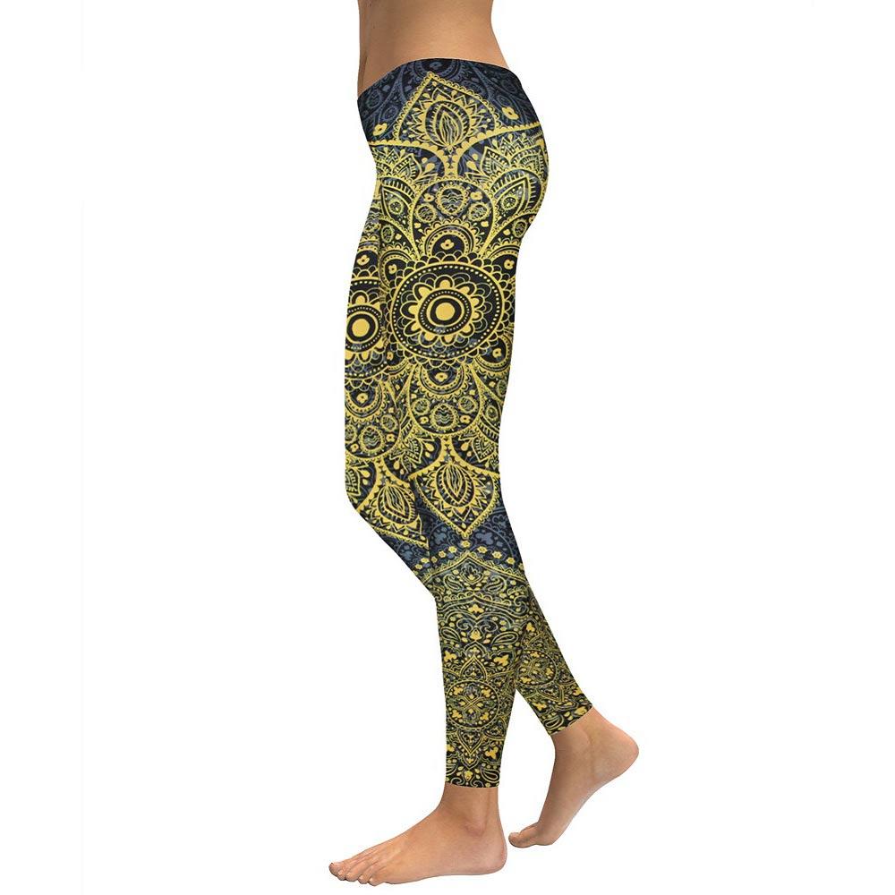 Yellow Gold Mandala Yoga/Workout Leggings - High Impact Coffee