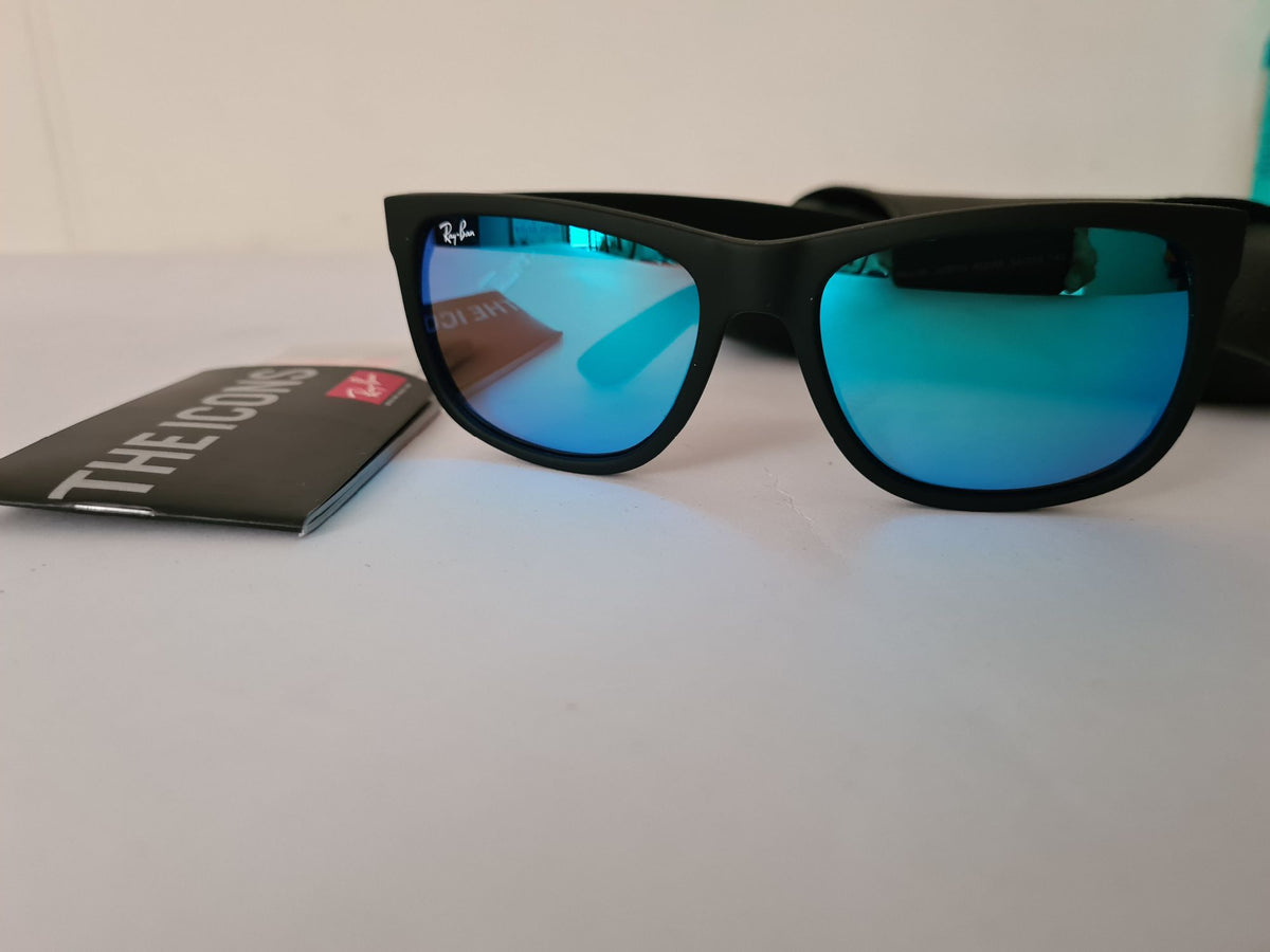 Ray Ban Sunglasses RB4165 - 622/55- JUSTIN  - Black Frame BLUE MIRROR Lens Size - 54mm