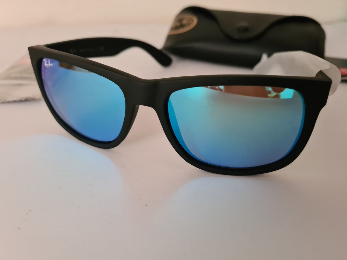 Ray Ban Sunglasses RB4165 - 622/55- JUSTIN  - Black Frame BLUE MIRROR Lens Size - 54mm