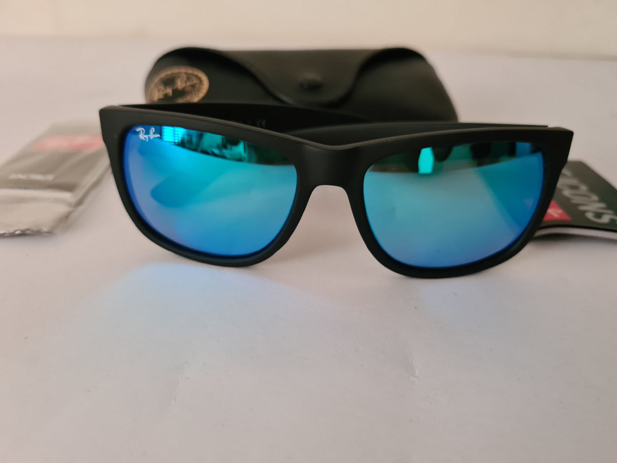 Ray Ban Sunglasses RB4165 - 622/55- JUSTIN  - Black Frame BLUE MIRROR Lens Size - 54mm