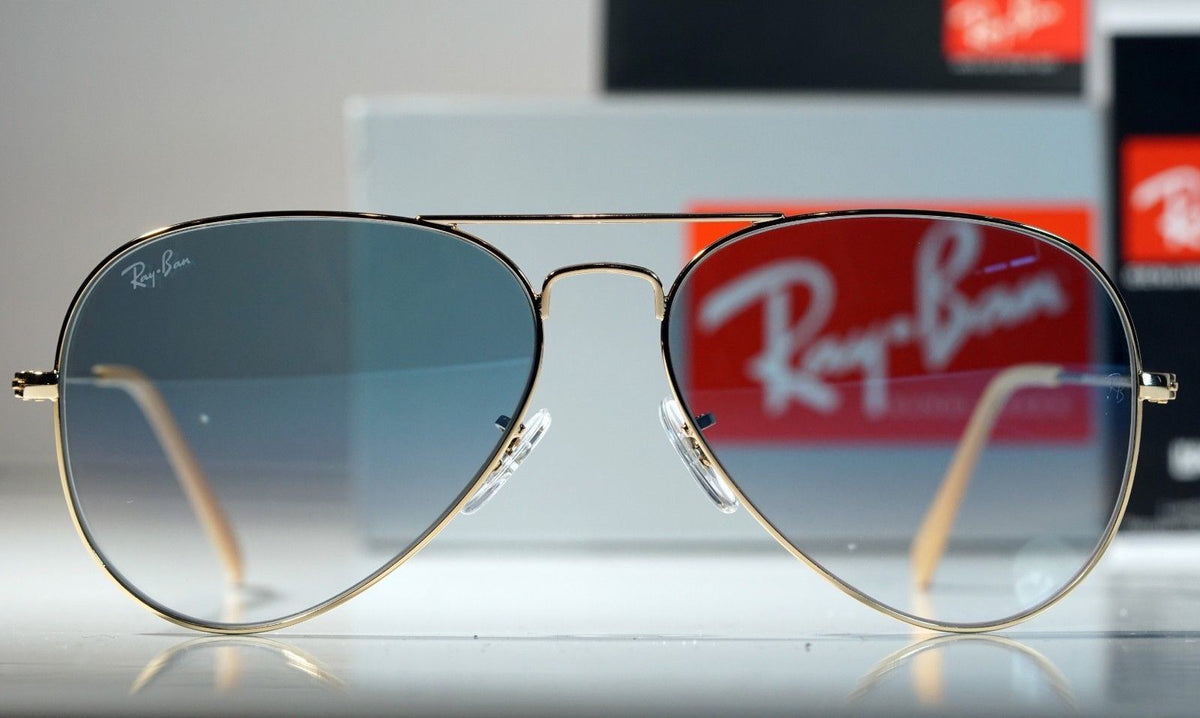 RAY-BAN Sunglasses Aviator Gradient Gold Metal Light Blue
